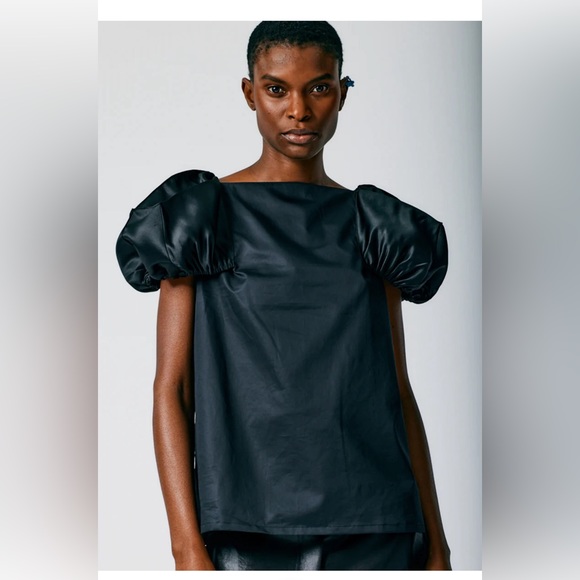 Tibi Tops - Tibi Cotton Sateen Boatneck Top Shirt Puff Short Sleeve Black Size 10